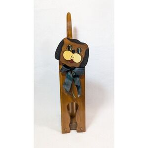 Vintage Handmade Wood Dog Toilet Paper Holder Hand painted Cottage Core Decor